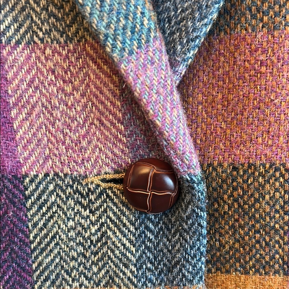 CAbi Multicolor Plaid Wool Blend Blazer in Purple, Mustard, Teal - Picture 3 of 5